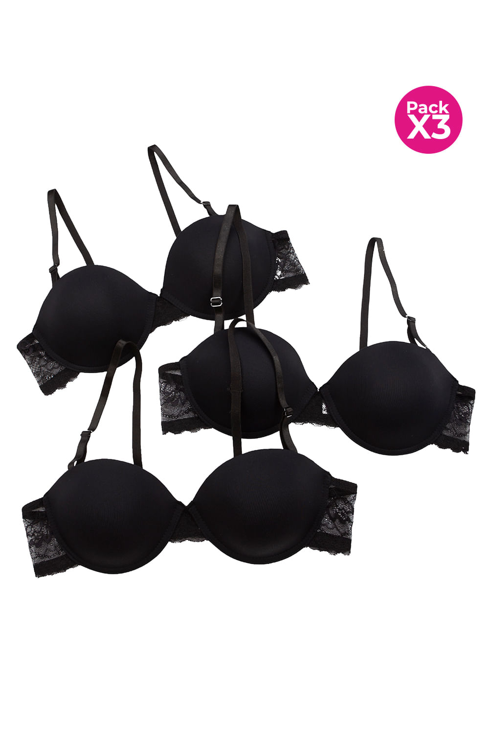 PAQUETE X3 BRASIER STRAPLESS MICROFIBRA CON ENCAJE SIN REALCE