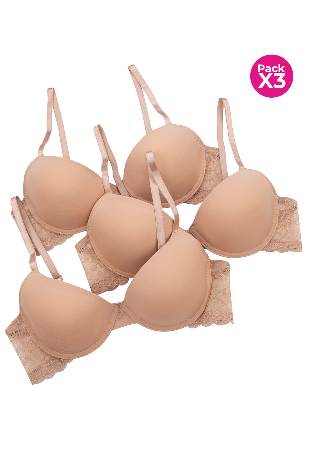 PAQUETE X3 BRASIER COPA 3/4 MICROFIBRA CON ENCAJE SIN REALCE