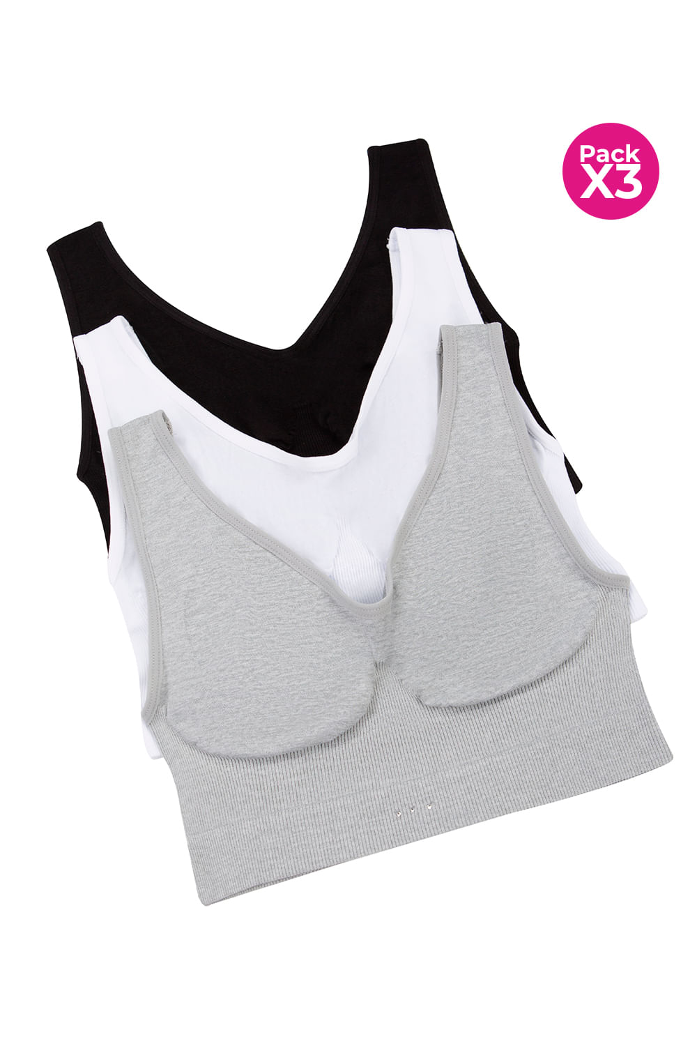 PAQUETE X3 TOP SIN COSTURAS CON CARGADERAS ANCHAS