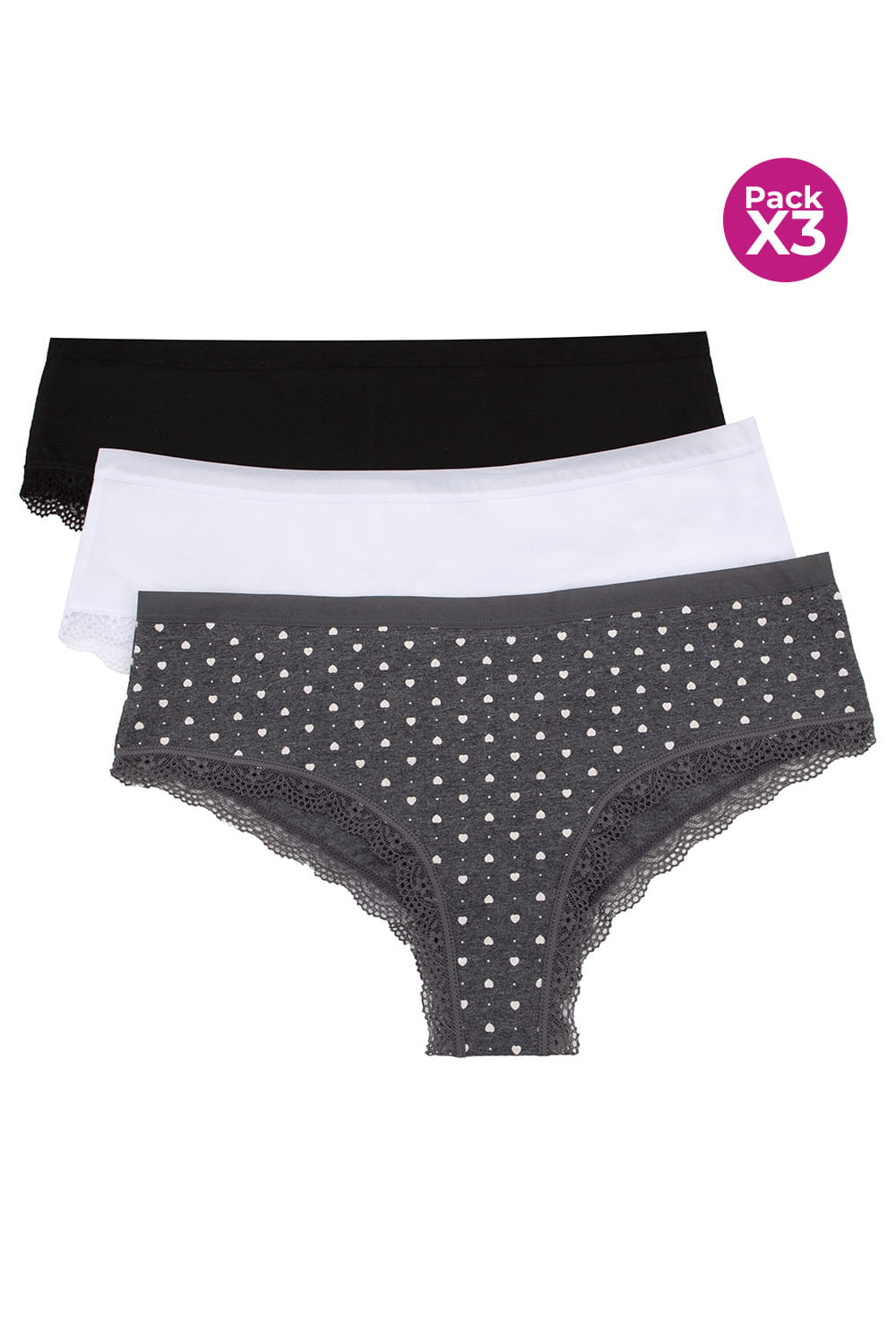PAQUETE X3 PANTY HIPSTER ALGODÓN