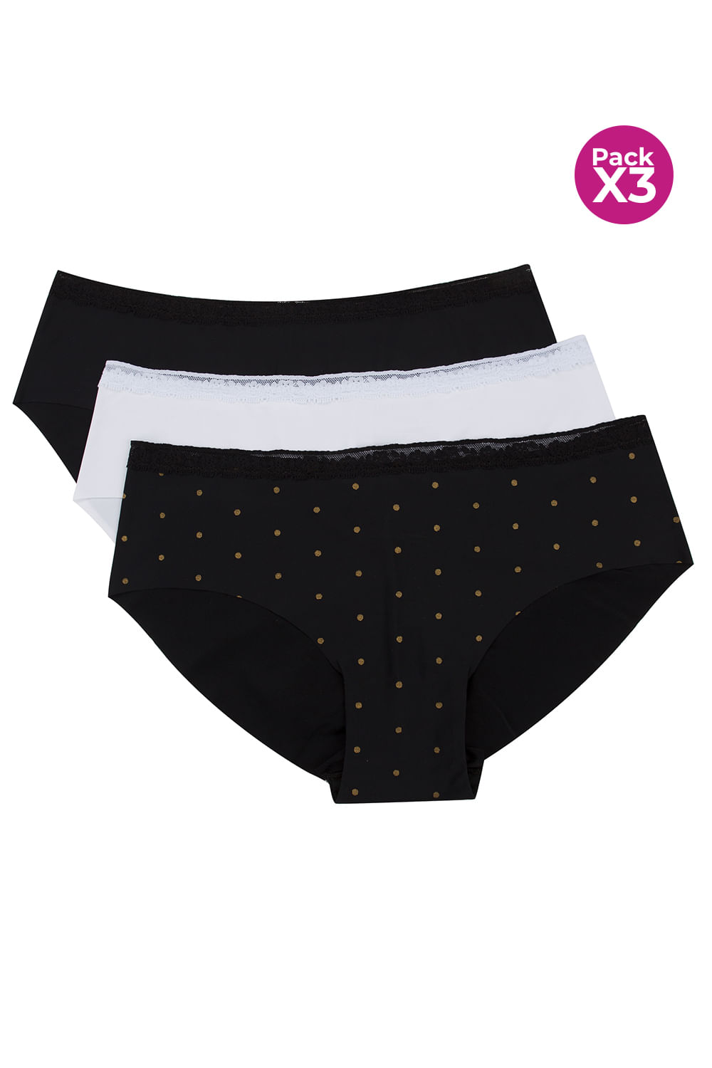 PAQUETE X3 HIPSTER EN MICROFIBRA Y ENCAJE INVISIBLE