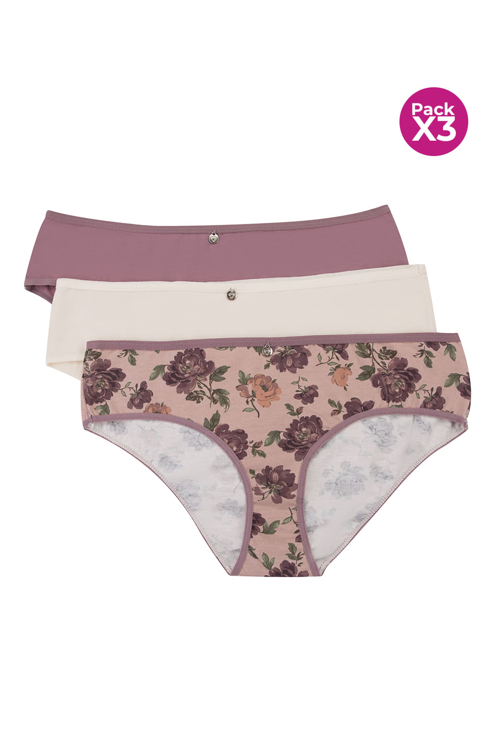 PAQUETE X3 PANTY TIPO HIPSTER EN ALGODÓN