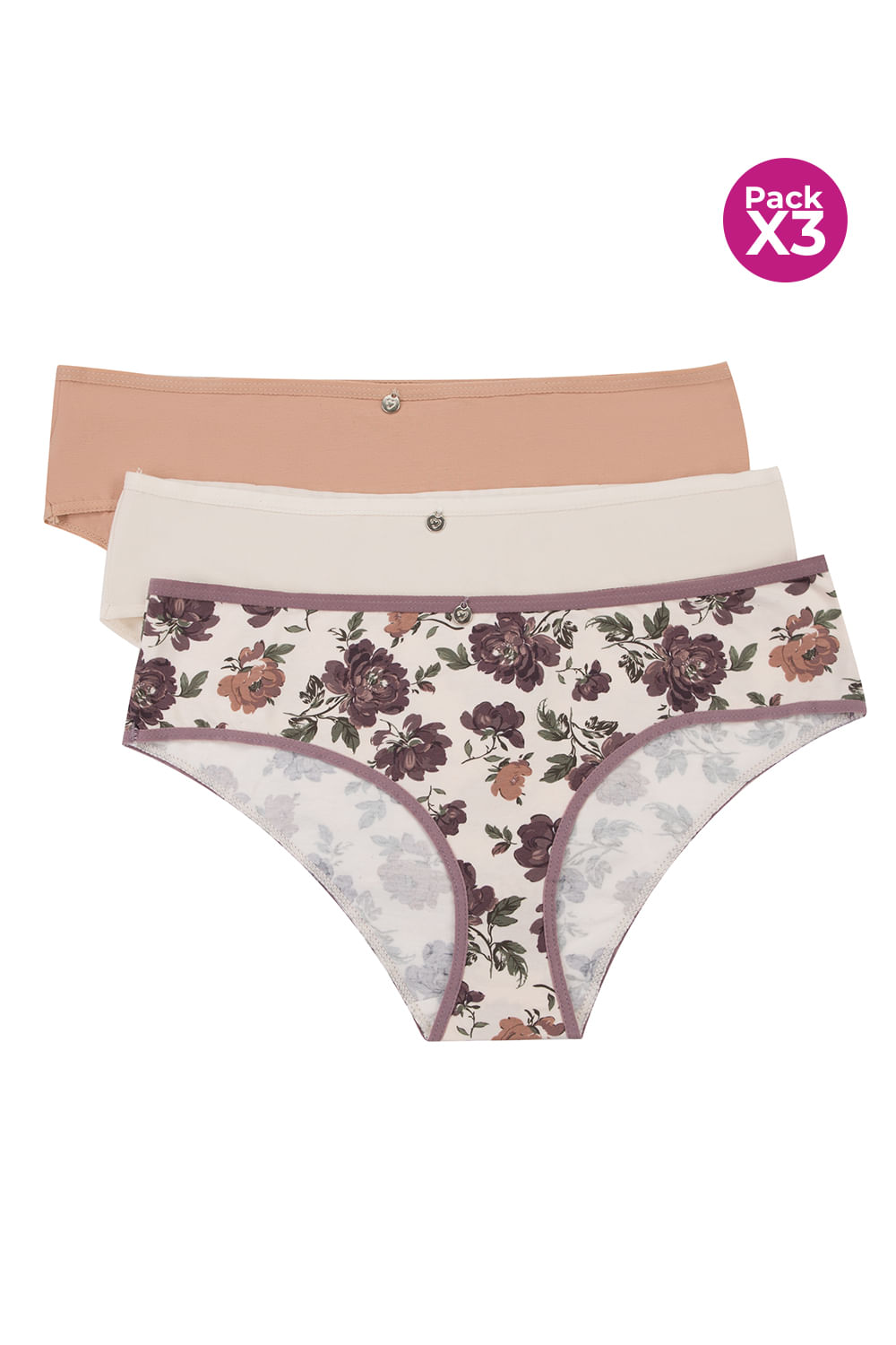 PAQUETE X3 PANTY TIPO HIPSTER EN ALGODÓN