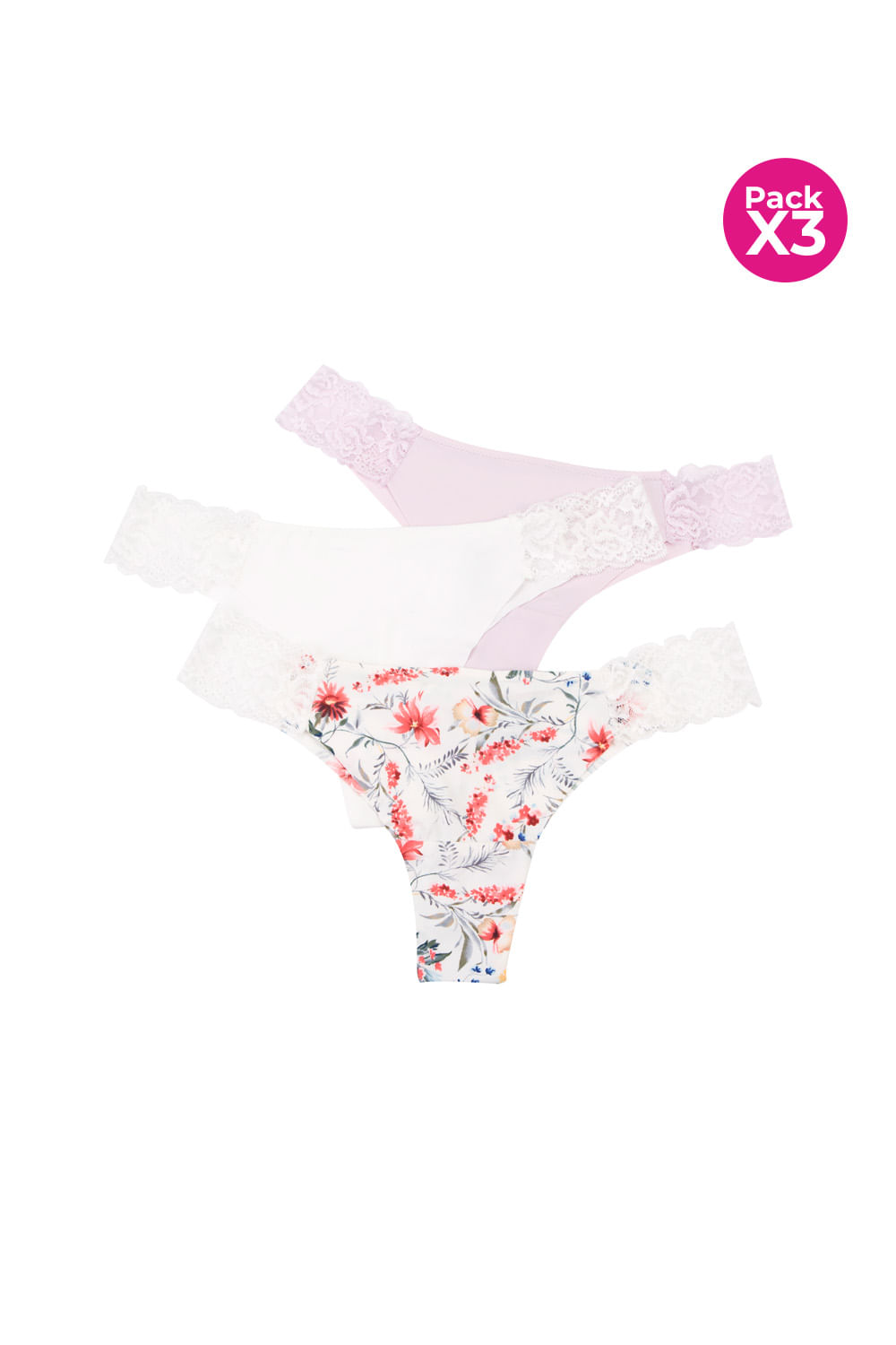 Paquete x3 brasilera en microfibra con encaje