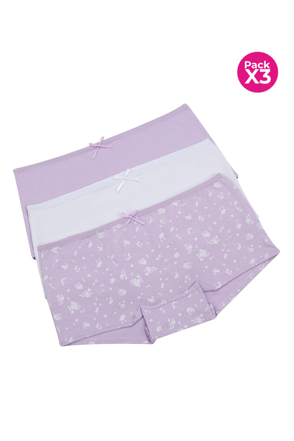 PAQUETE X3 PANTY BÓXER EN ALGODÓN PARA NIÑA