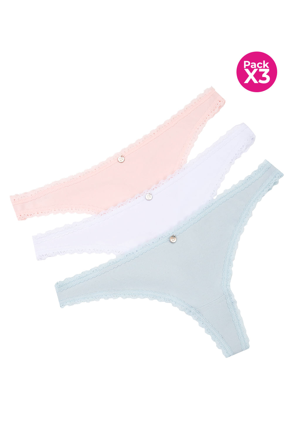 Paquete x3 panty tipo brasilera en algodón con encaje