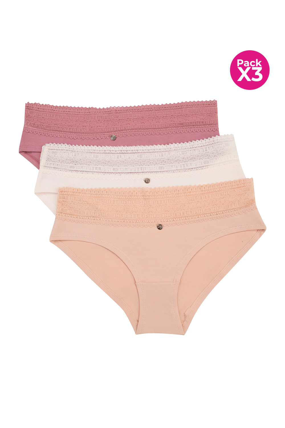 PAQUETE X3 PANTY HÍPSTER EN ALGODÓN CON ENCAJE