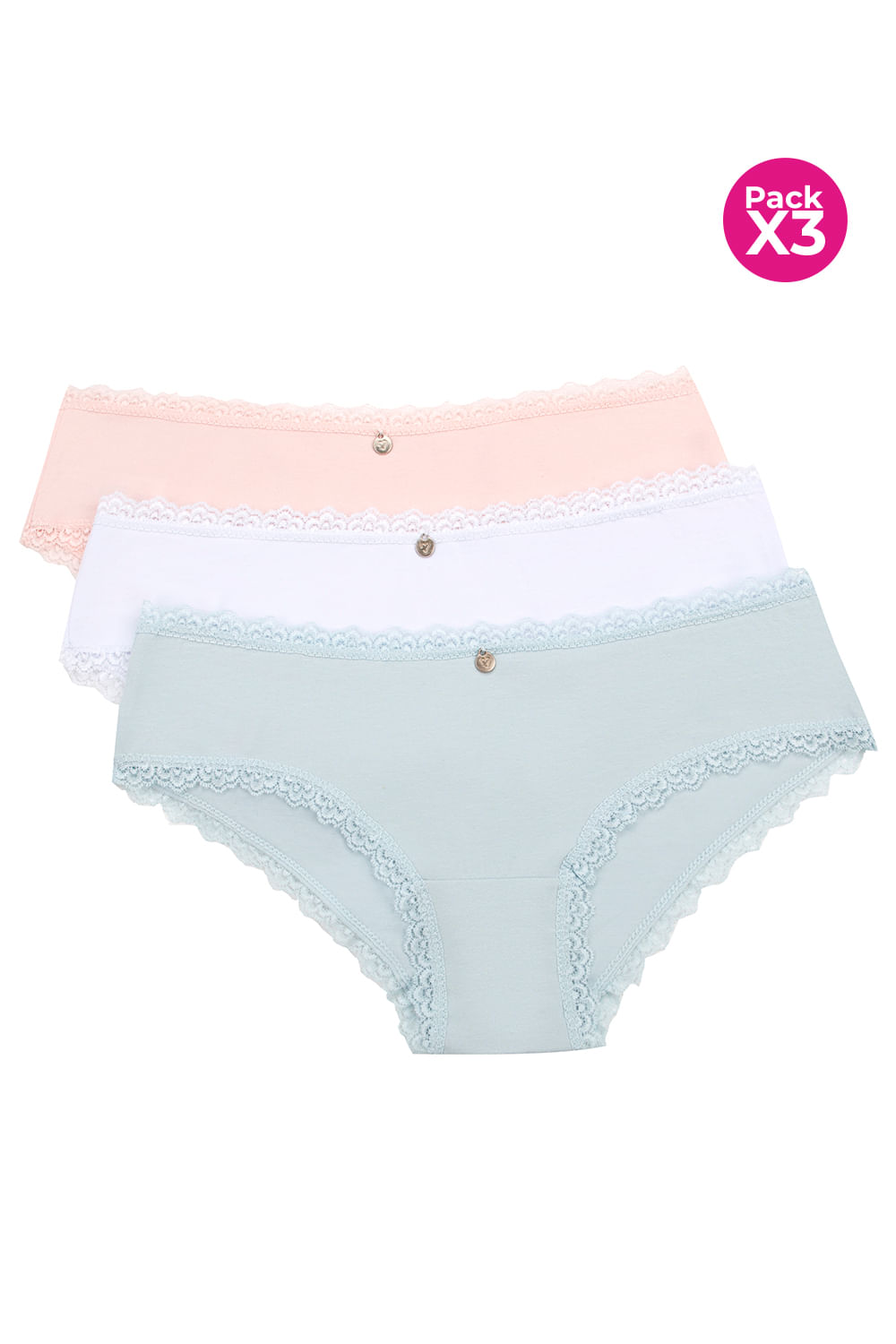 PAQUETE X3 HIPSTER EN ALGODÓN CON ENCAJE