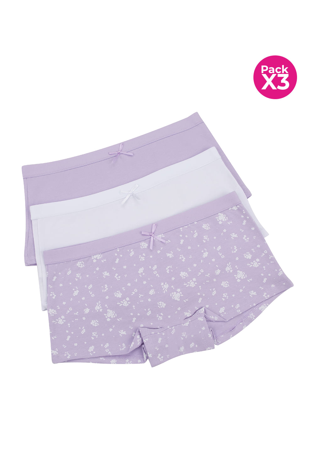 PAQUETE X3 PANTY TIPO BÓXER EN ALGODÓN JUNIOR