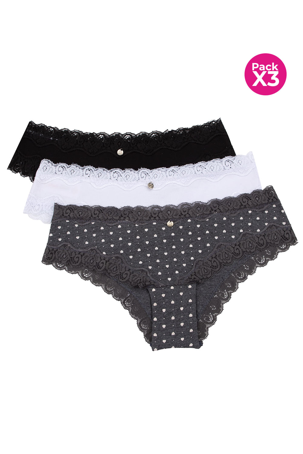 PAQUETE X3 PANTY HÍPSTER EN ALGODÓN SUAVE