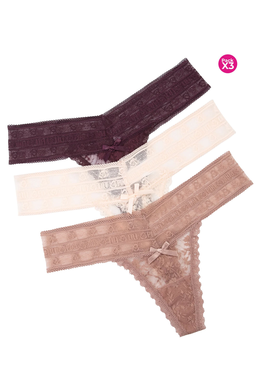 PAQUETE X3 BRASILERA EN ENCAJE Y BLONDA ANCHO EN CINTURA