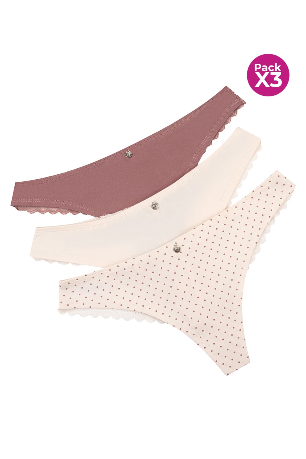 PAQUETE X3 BRASILERA ALGODÓN ENCAJE EN COLORES SURTIDOS