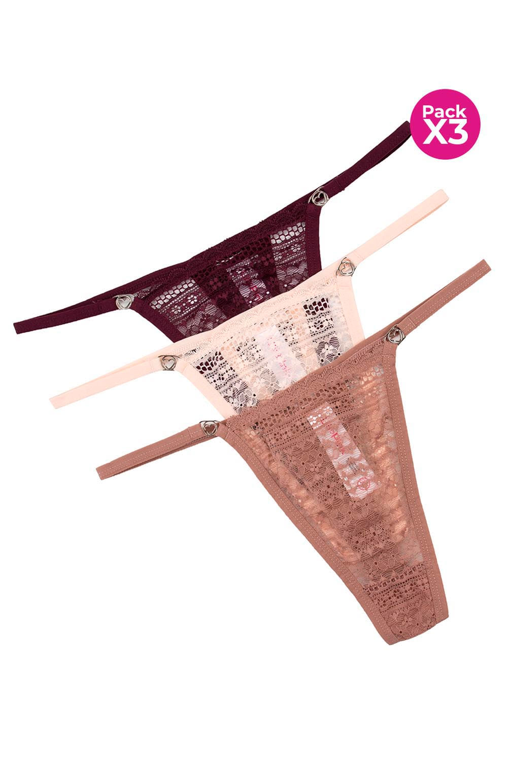 Brasilera de encaje con ajuste perfecto paquete x3