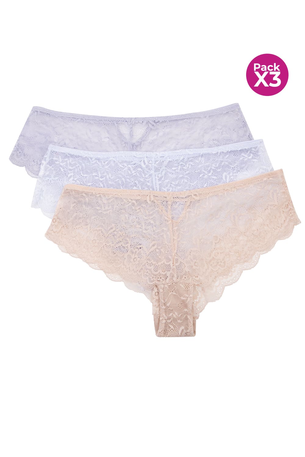 Panty hipster x3 unidades en encaje