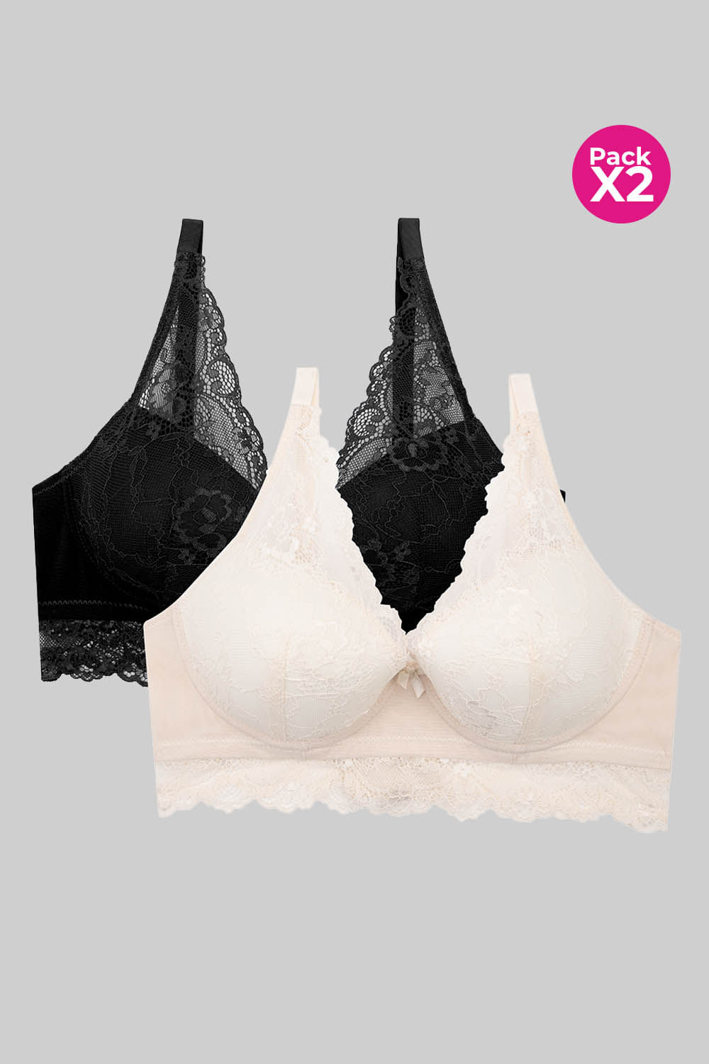 Brasier en encaje con cubrimiento alto paquete x2