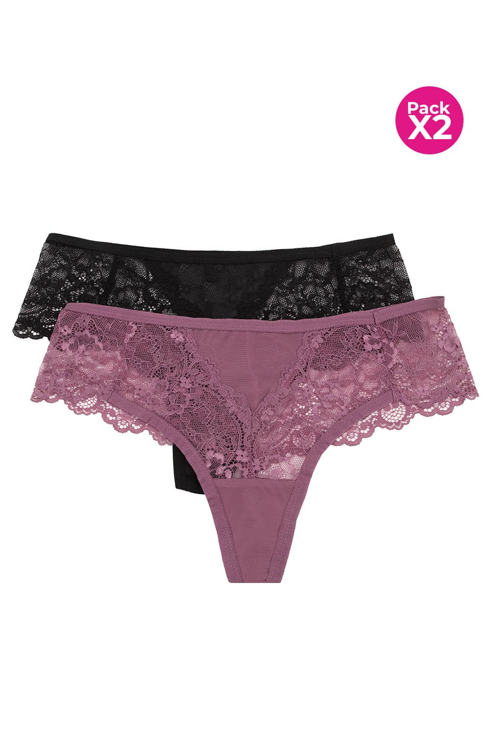 Panty tipo brasilera en encaje paquete x2
