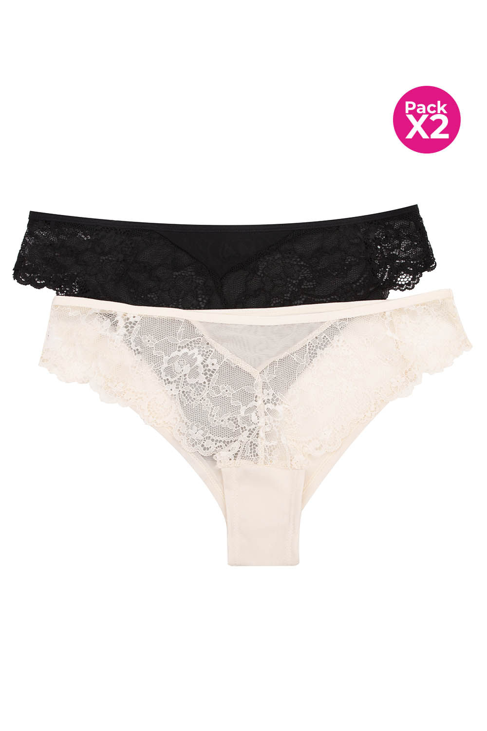 Panty tipo hipster en encaje paquete x2