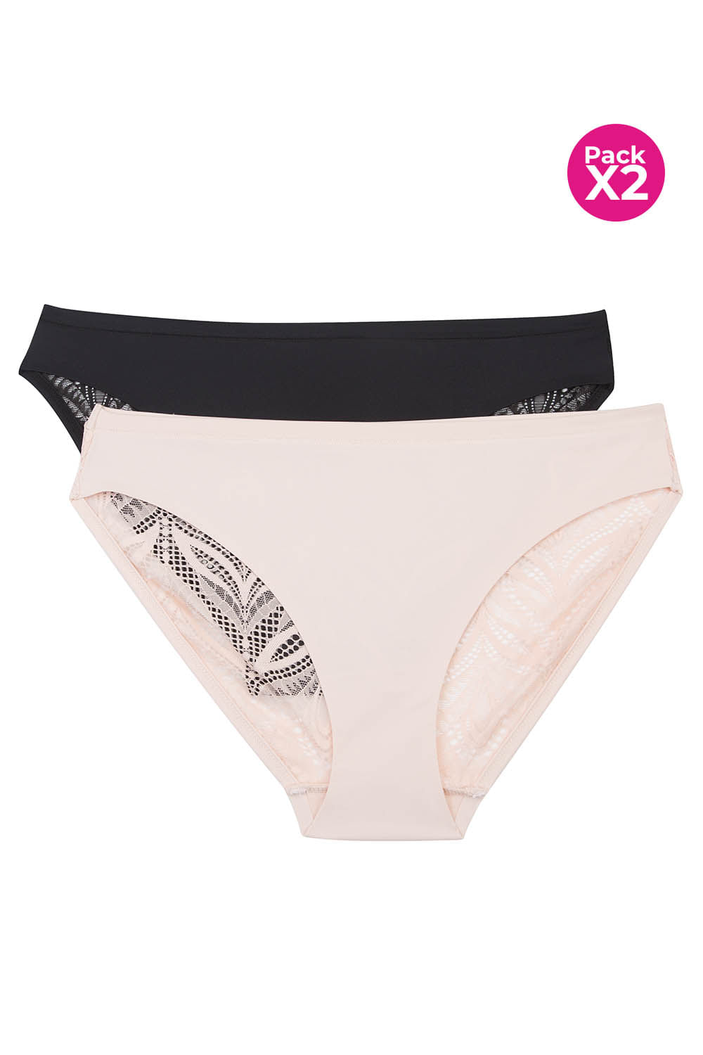 Panty en encaje y microfibra tipo hipster paquete x2