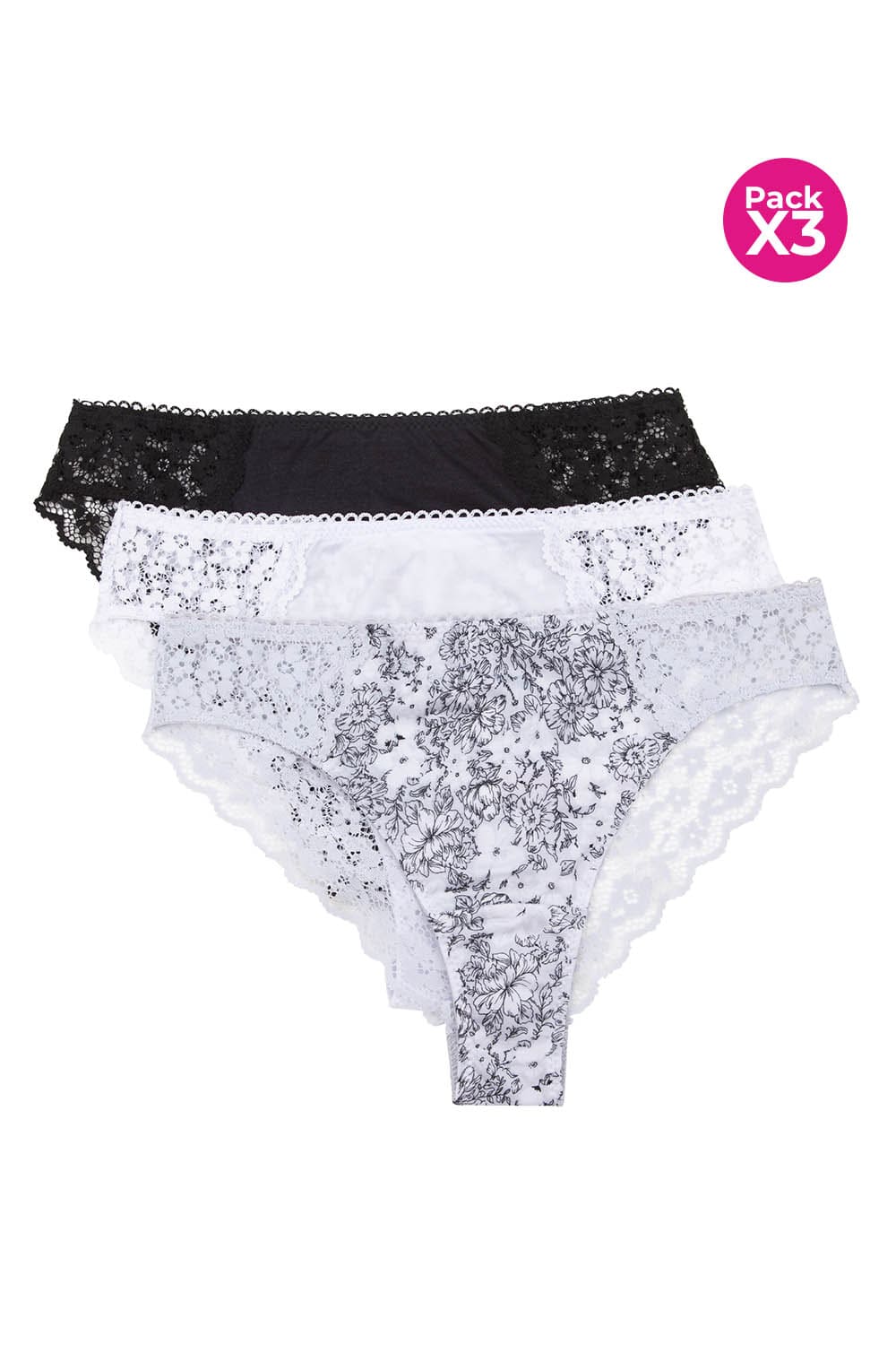 Panty tipo hipster en encaje y microfibra paquete x3