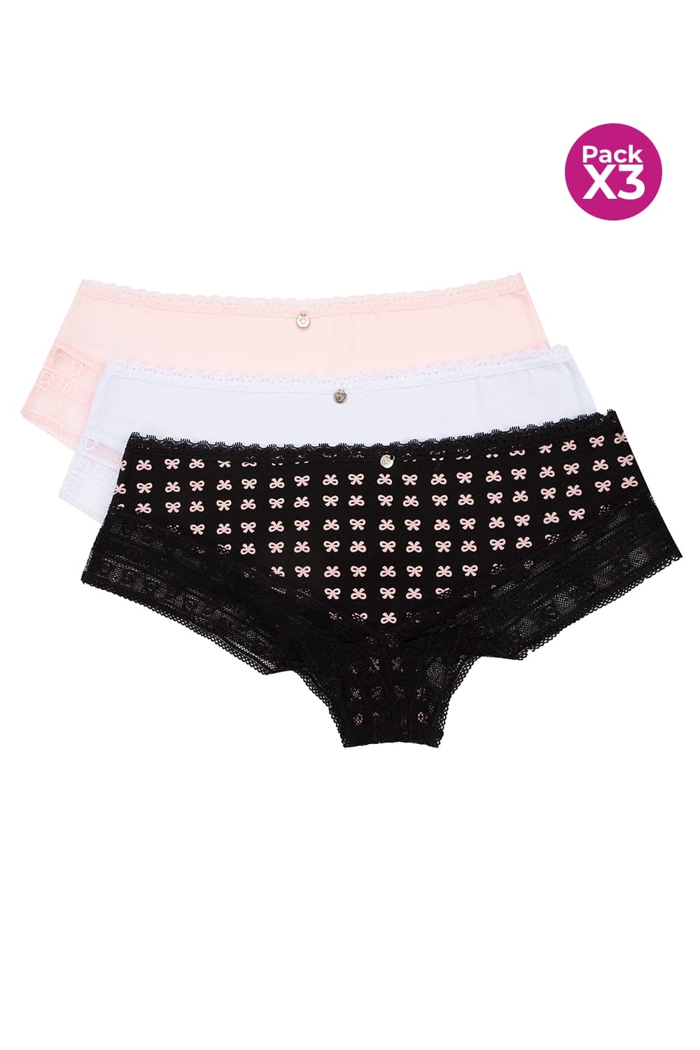 Hipster paquete x3 con algodón y encaje