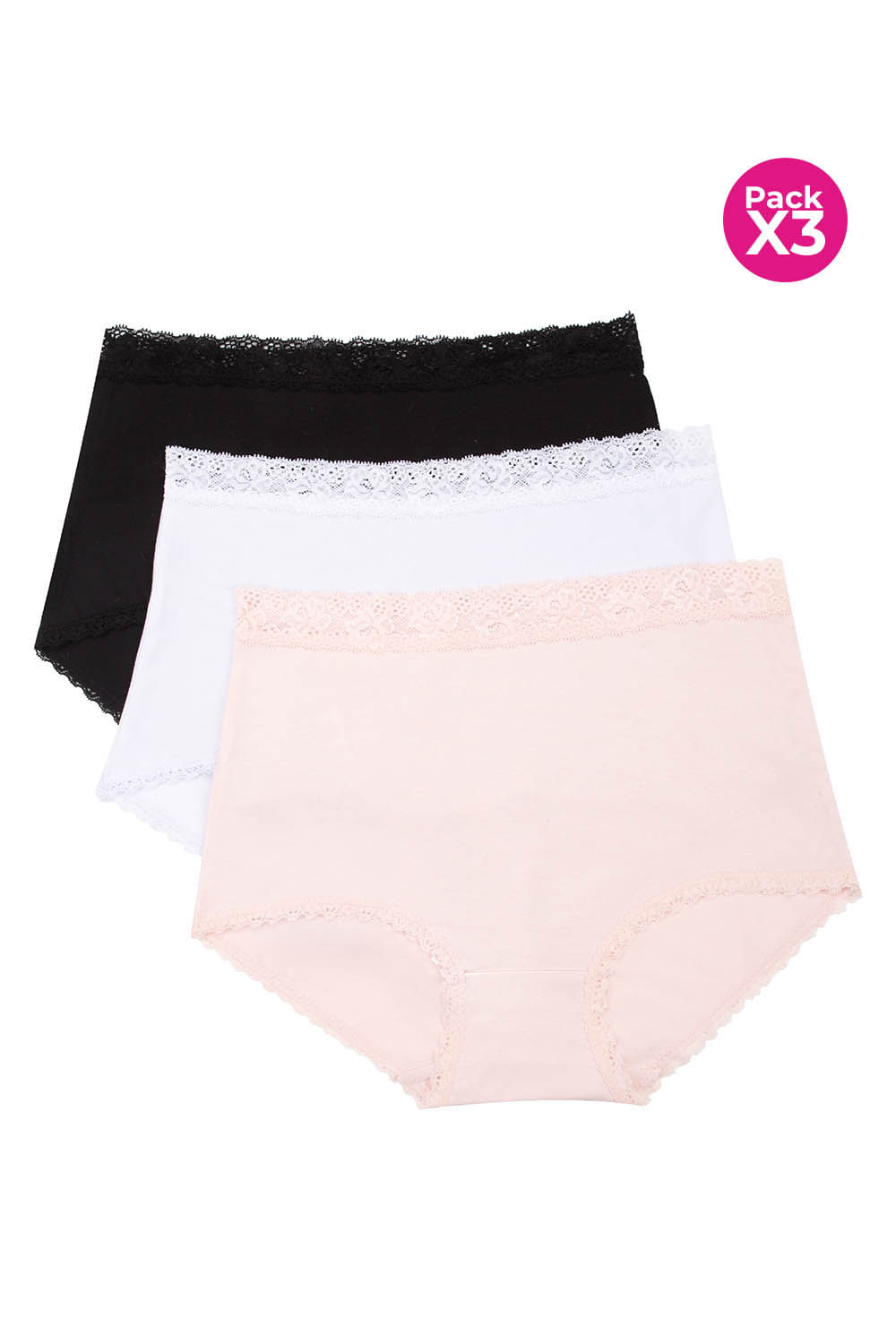 Panty clasico paquete x3 con detalle en encaje