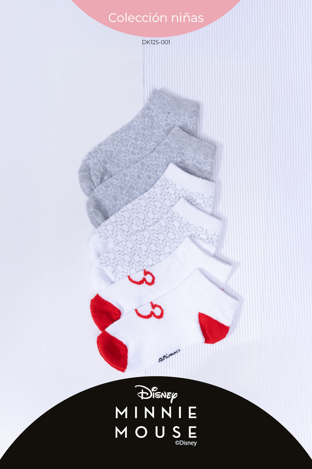 Paquetería x3 medias tipo talonera algodón niñas disney