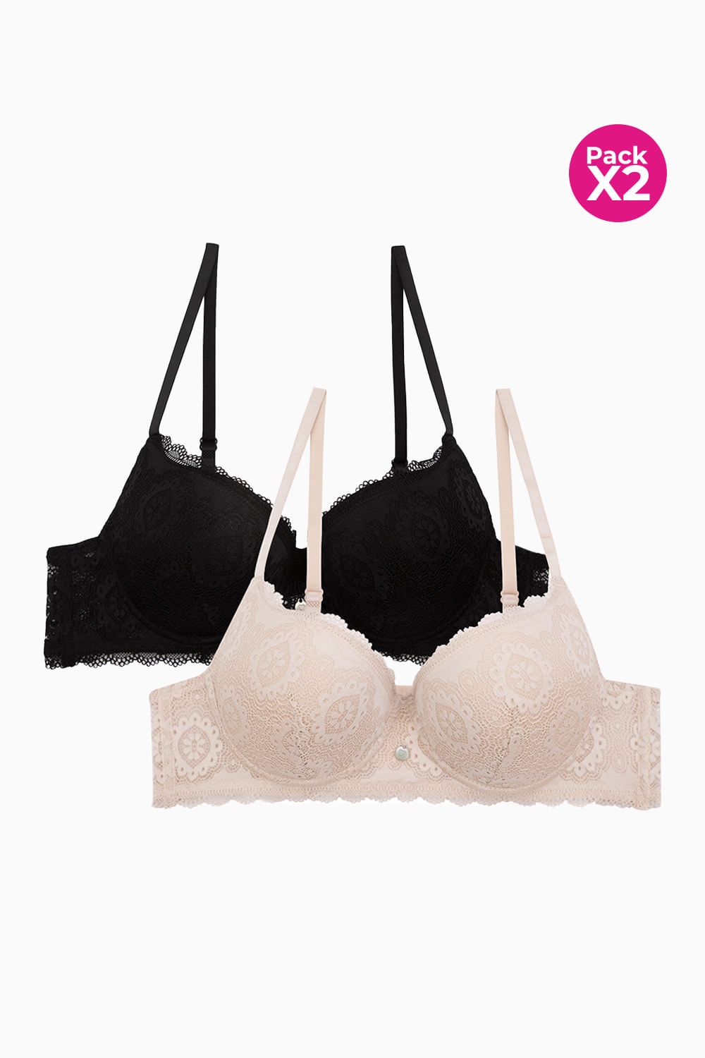 Brasier con cubrimiento 3/4 paquete x2 en encaje