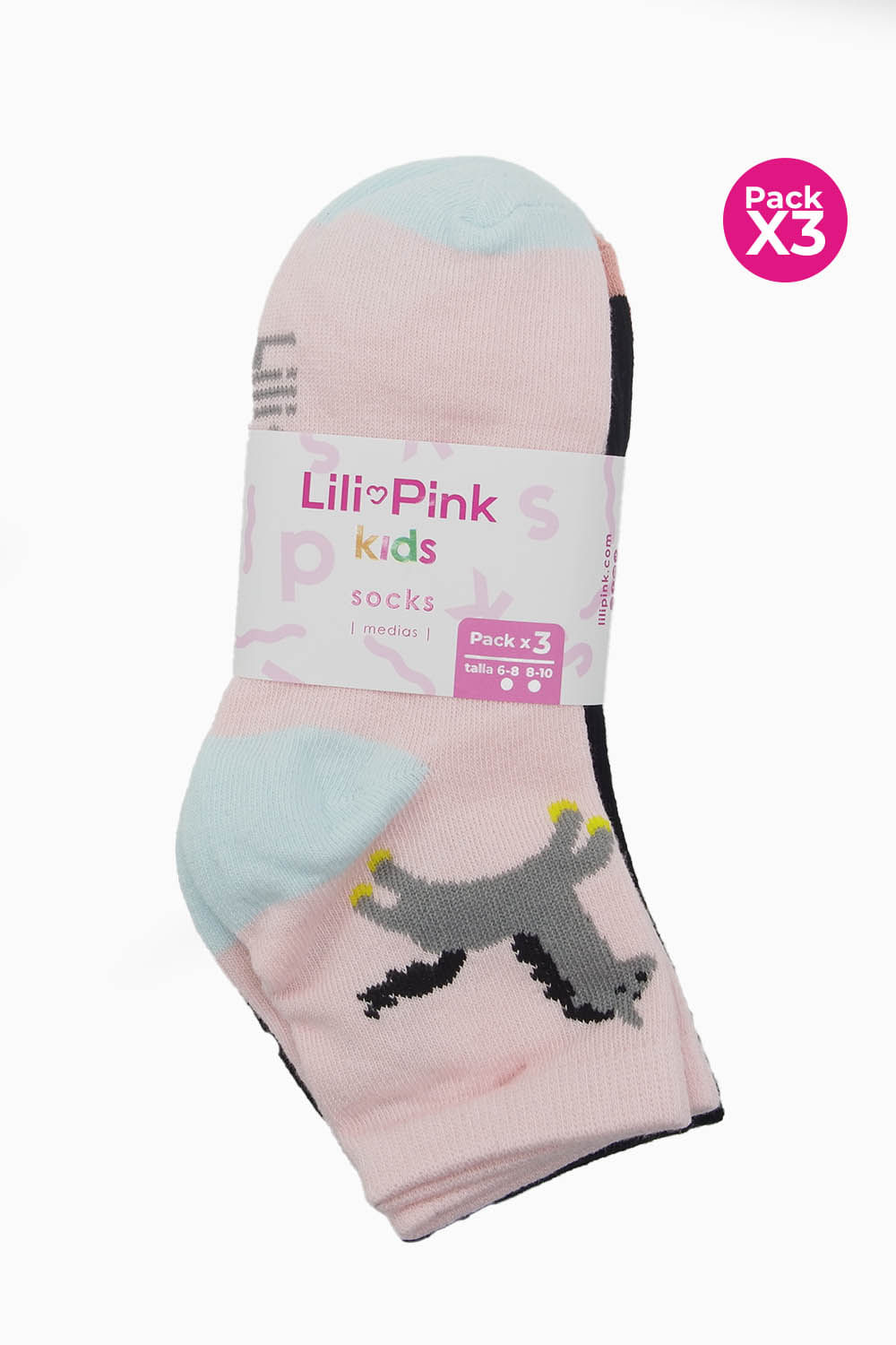 Medias tobillera para niña paquete x3 en algodón