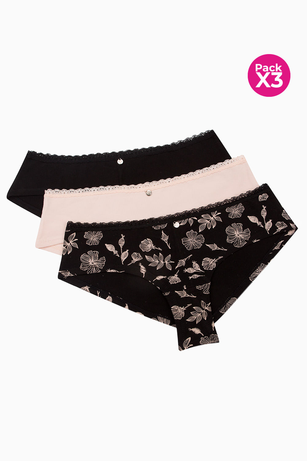 Panty hípster en algodón paquete x3