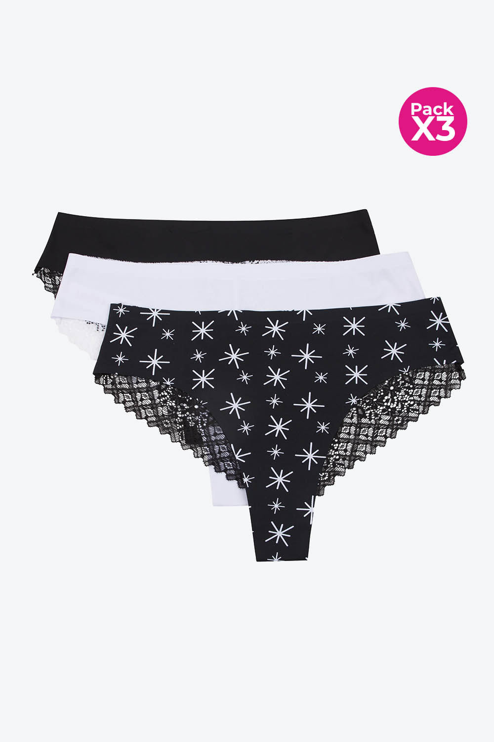 Panty tipo brasilera en microfibra y encaje paquete x3