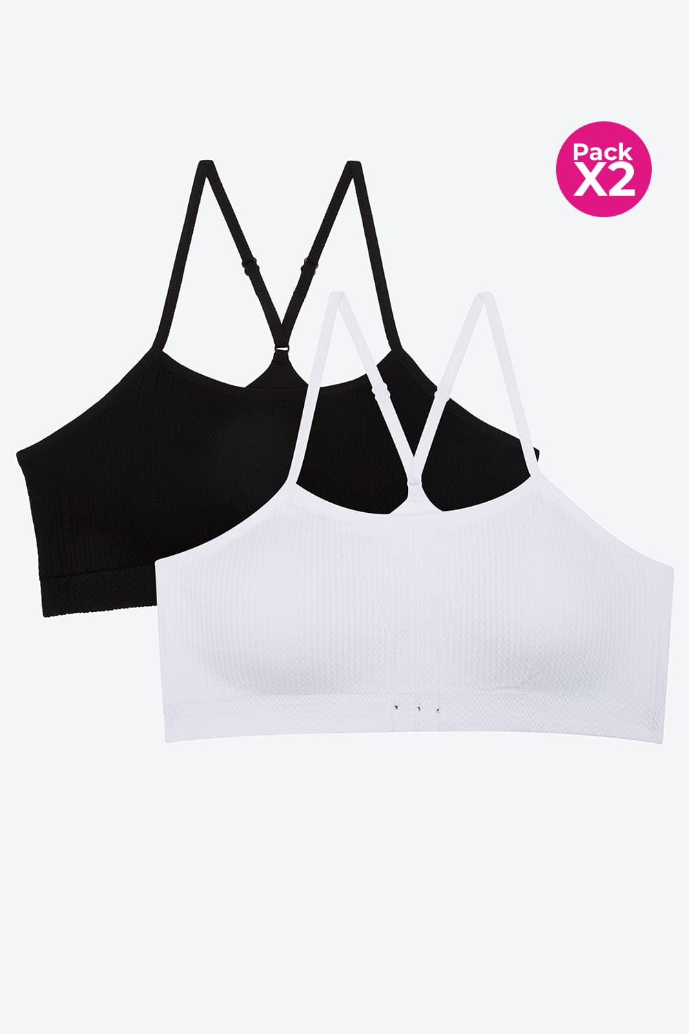Top x2 tipo seamless con tirantes cruzados y textura espiga