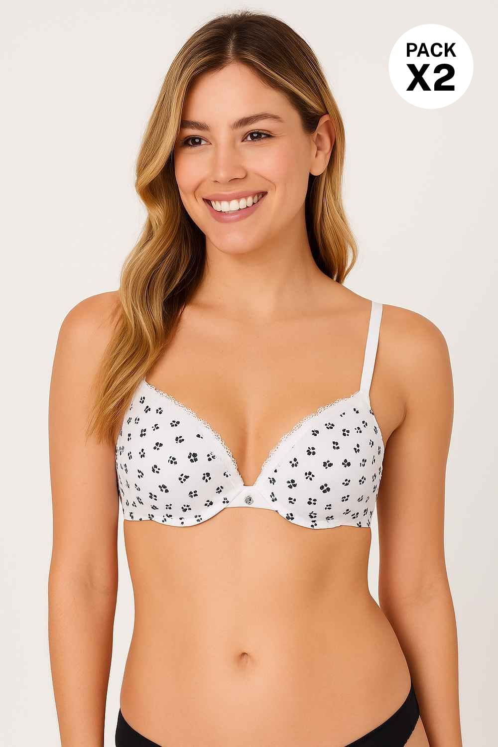 Paquete x2 brasier en algodón copa b realce medio