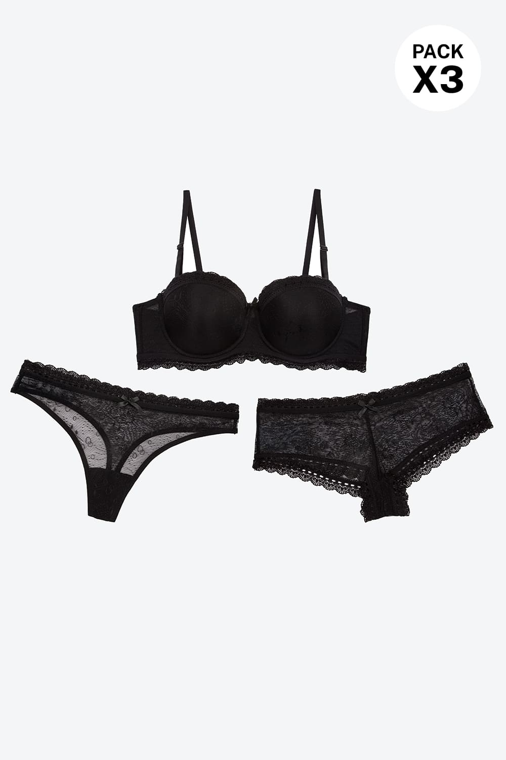 Conjunto en encaje de 3 piezas