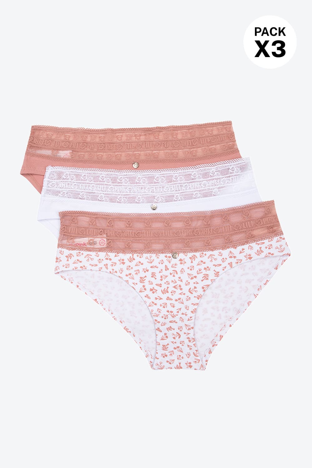 Paquete x3 hipster en algodón talle bajo