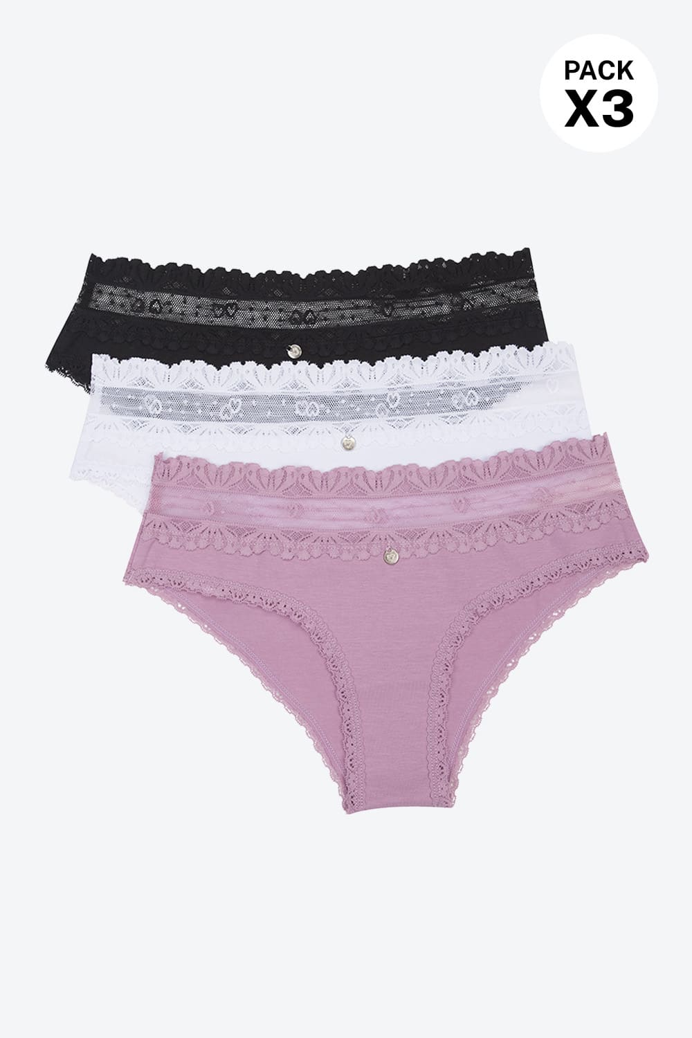 Hipster elaborado en algodón paquete x3