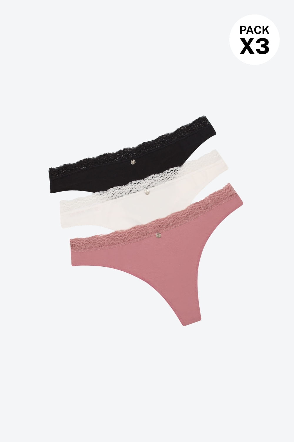 Brasilera con encaje delgado en algodon paquete x3