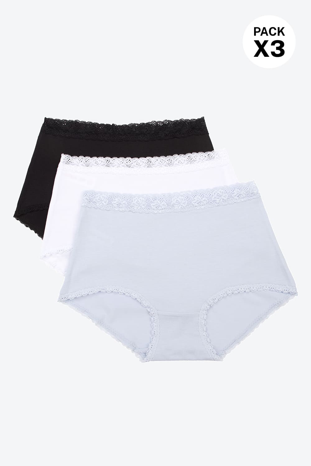 Panty clasico paquete x3 con detalle en encaje