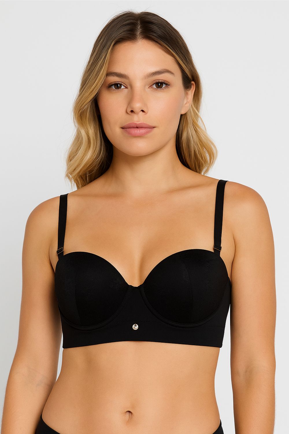 Brasier tipo strapless en microfibra y encaje