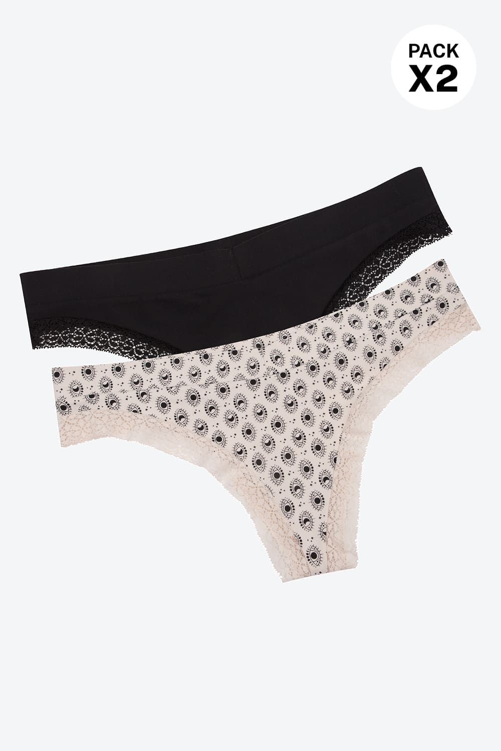 Panty brasilera con encaje y en microfibra paquete x2