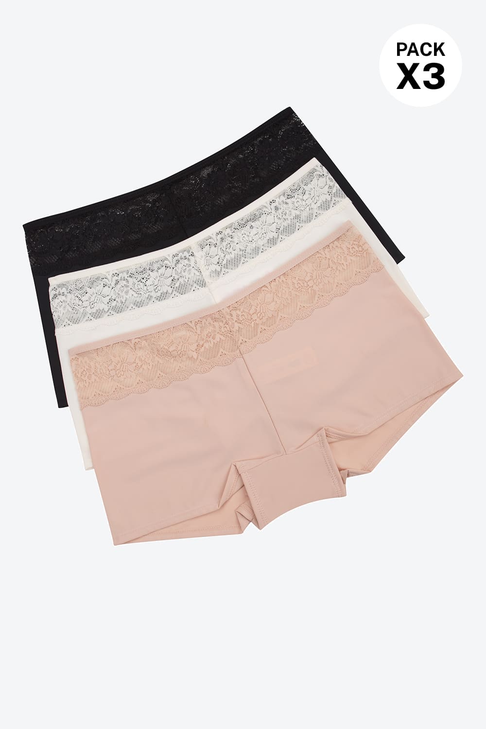 Boxer en microfibra con detalles en encaje paquete x3