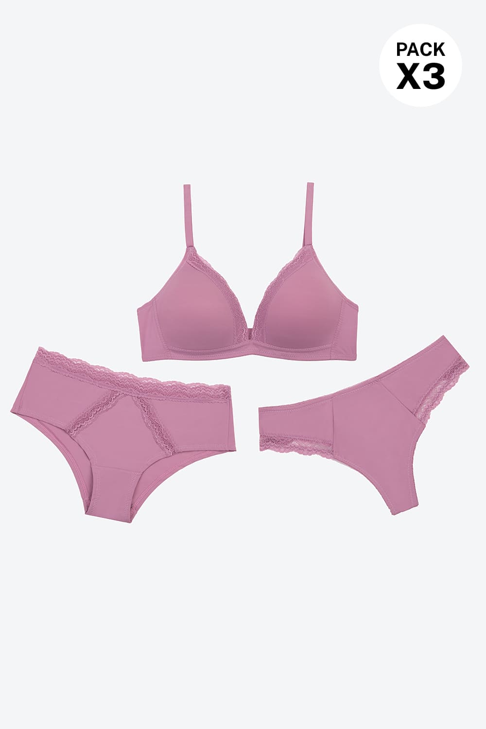 Conjunto de 3 unidades brasier y panties