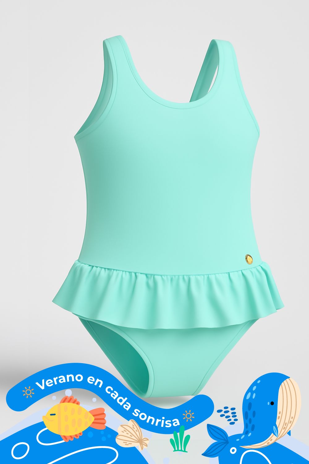 Vestido de baño tipo enterizo para niña en microfibra