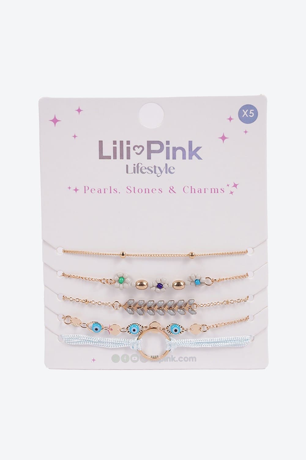 Set de pulseras x5 unidades con acabados delicados