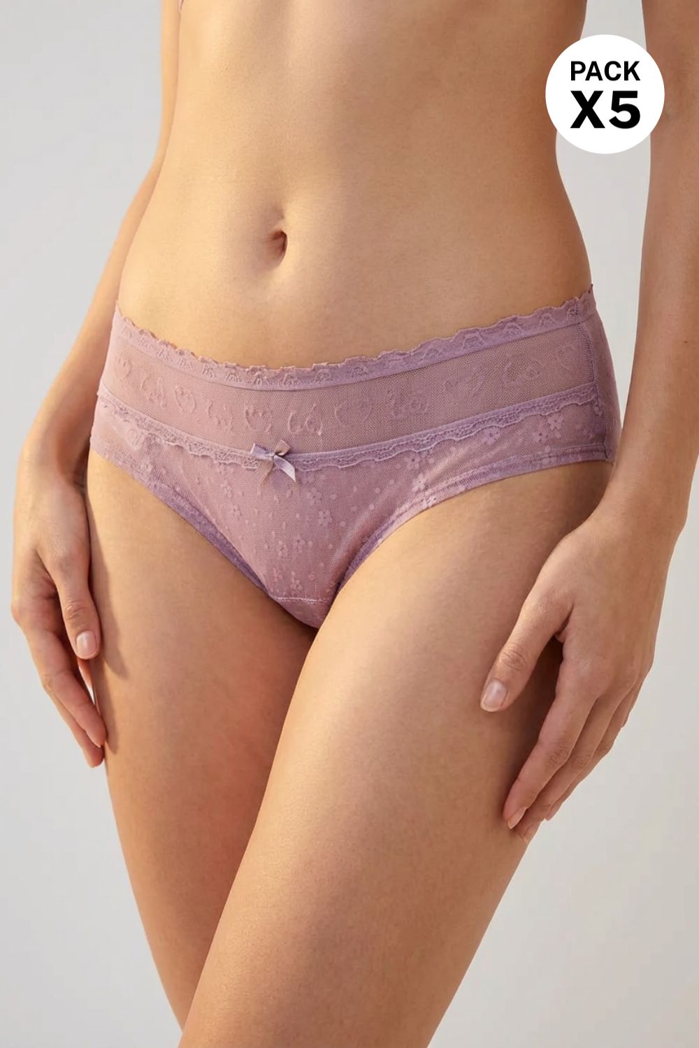 Panty hipster paquete x5 confeccionado en encaje