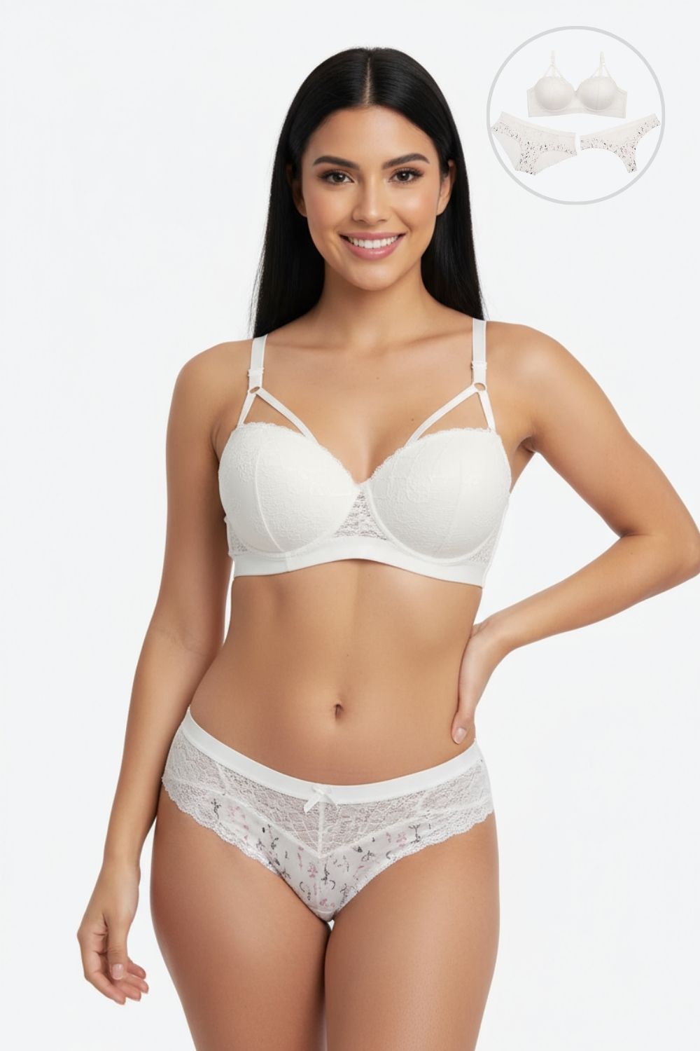 Conjunto de 3 unidades en microfibra con encaje