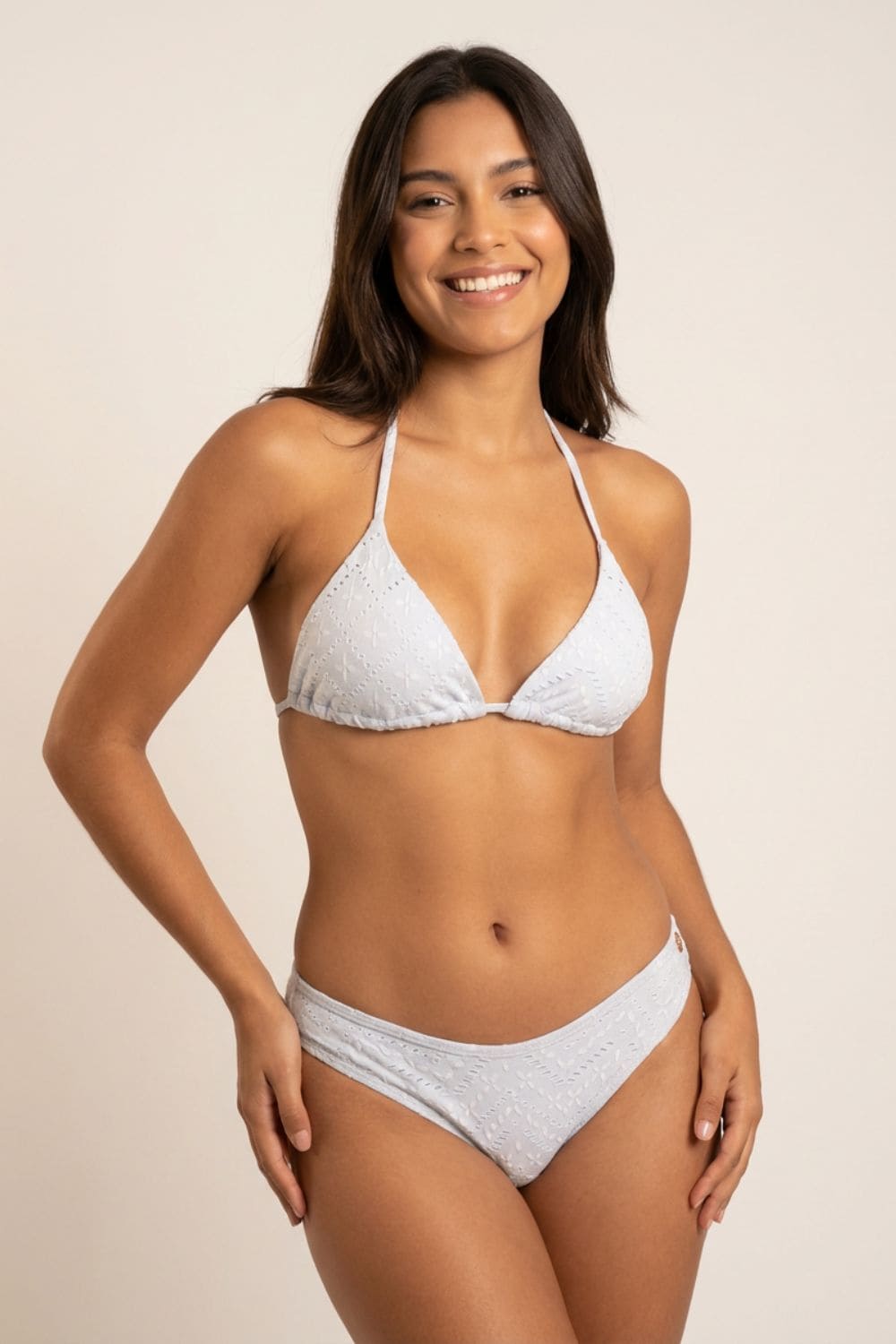 Vestido de baño con textura de ojalillo tipo bikini