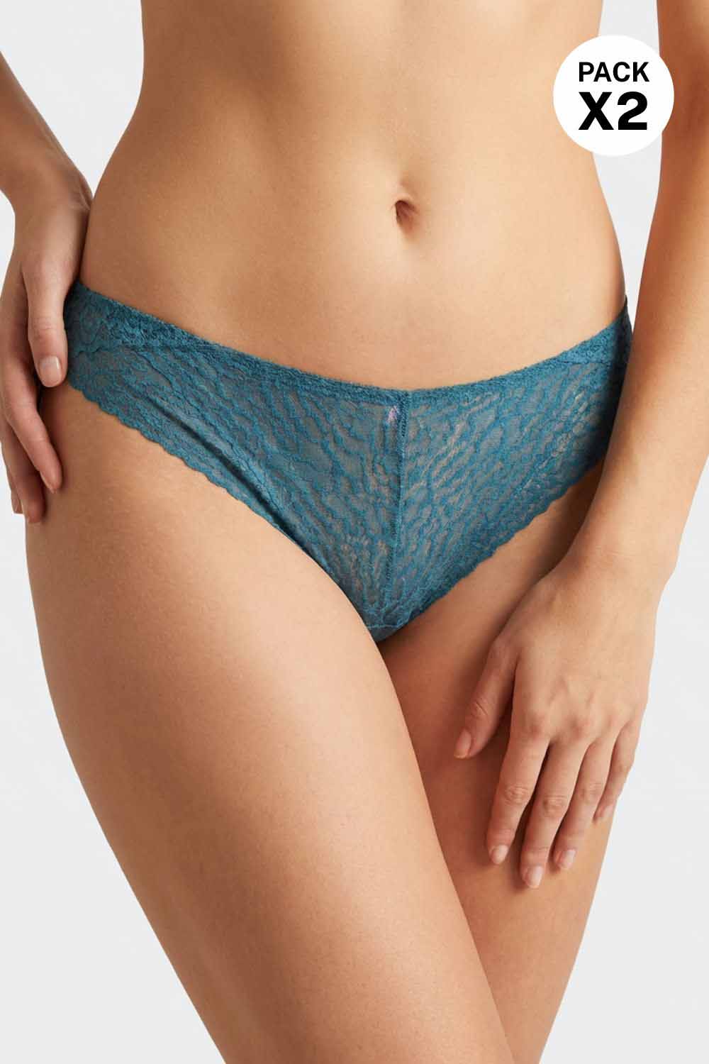 Panty silueta tipo hipster fabricado en encaje paquete x2