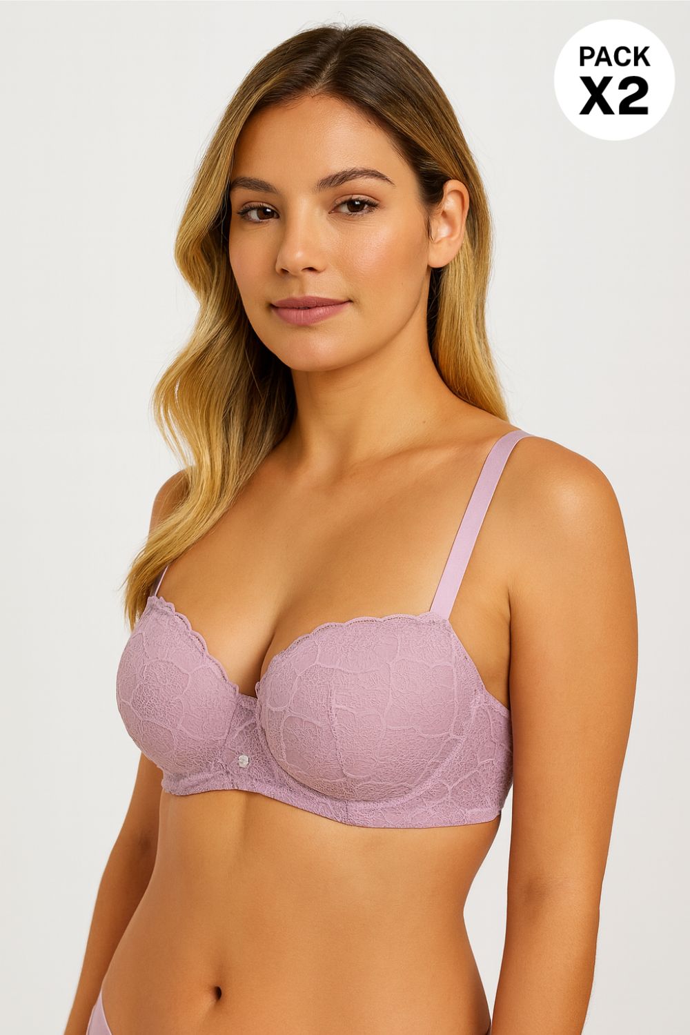 Brasier estilo 3/4 copa c en encaje paquete x2