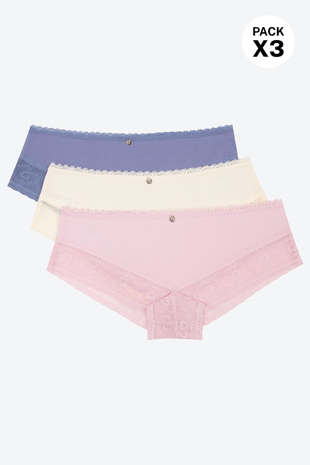 Hipster paquete x3 con algodón y encaje