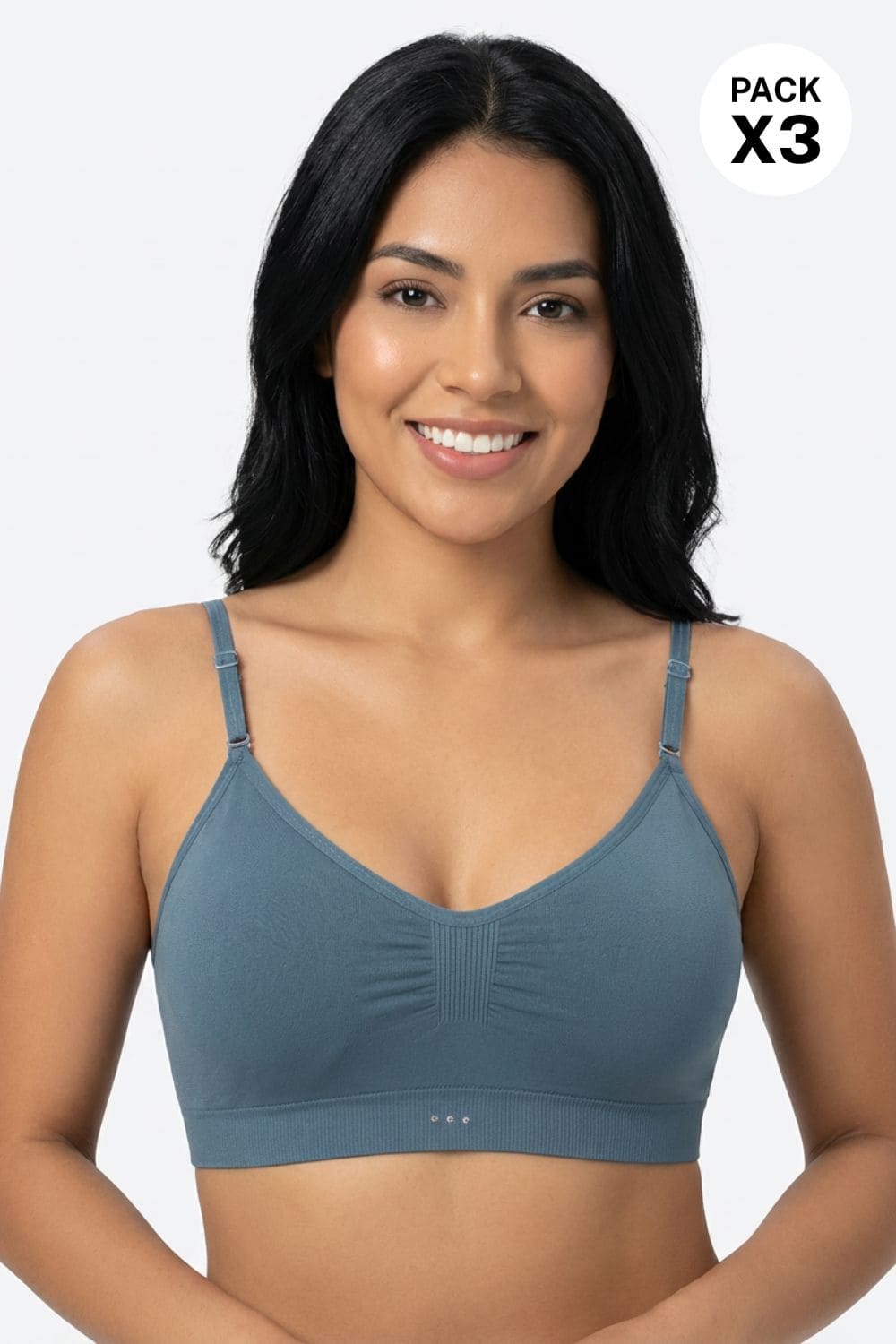 Top con tecnologia seamless en poliamida paquete x3